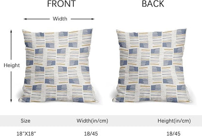 Blue Yellow Striped Pillow Covers 18x18 Set of 2 Beige Print Pattern Neutral Decorative Outdoor Boho Pillowcases with Zipper Rustic Farmhouse Decorations Throw Cushion Cover Decor for Couch Sofa Bed
