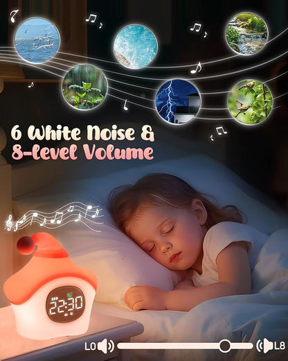 Star Alarm Clock with Night Light for Kids with Sleep Training and Sound Machine, Rechargeable Silicone Lamp OK to Wake Clock，Cute Animal Tabletop Lamp, Perfect Sleep Companion for Boys Girls, Pink