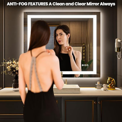LOAAO 44"X36" LED Mirror for Bathroom, Lighted Bathroom Mirror with Lights, Anti-Fog, Dimmable, Memory Function, Easy to Install, Clear Reflection