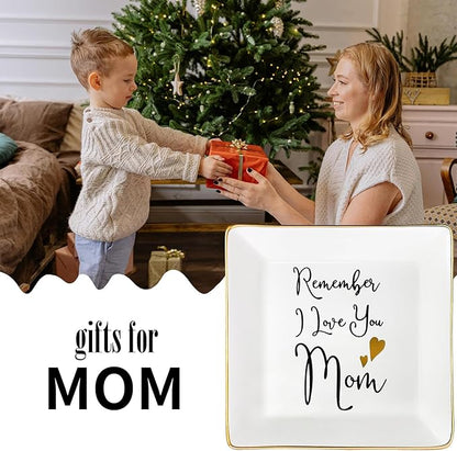 Mom Gifts from Sister Mothers Day Gifts Birthday Gifts for Mum Christmas Thanksgiving Gift Female Small Unique Trinket Tray Ceramic Jewelry Dish Ring Holder,Remember I Love You Mom