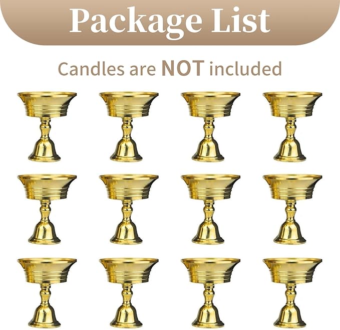 Sziqiqi Ghee Lamp Butter Lamp Holder Brass Diyas Diwali Candle Holder Tibetan Brass Oil Lamp Buddhist Altar Offering Supplies Pack of 12