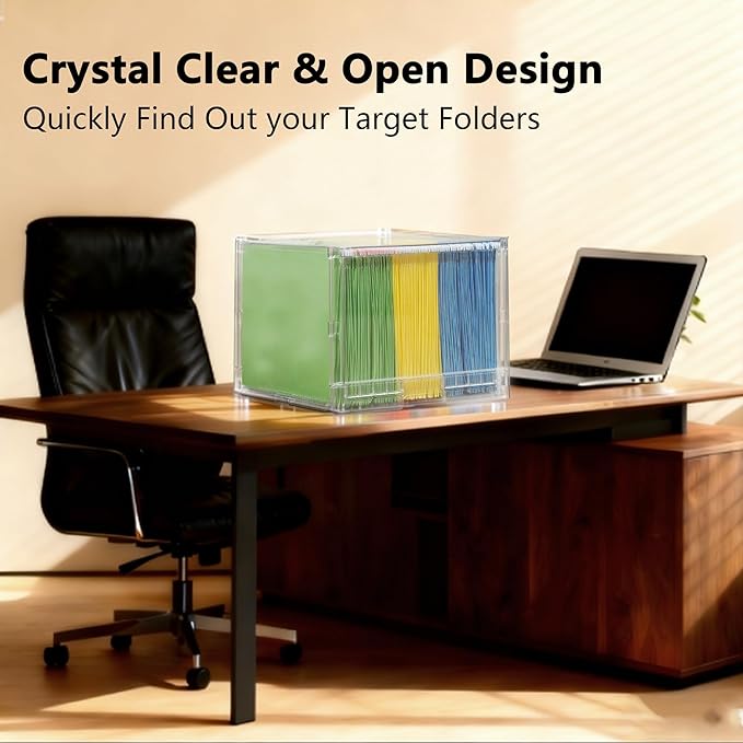 MUKAI File Box Organizer, Hanging Folder Storage Boxes, File Folder Organizer with Slide, Filing Crate Bin Holder with Letter-size File Holder Filing Box for Office, Home, Decor (1)
