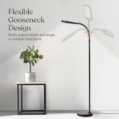 Brightech Litespan Slim LED Floor Reading Lamp - Modern Tall Lamp with Adjustable Gooseneck for Living Rooms & Offices - Dimmable Crafts Work Light - Brown
