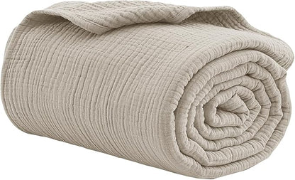 100% Cotton Muslin Throw XL Blanket (50" x 70") – A Luxuriously Soft, 4-Layer Lightweight and Breathable Gauze Blanket, Perfect for Year-Round use on beds, couches (Khaki, Throw XL)
