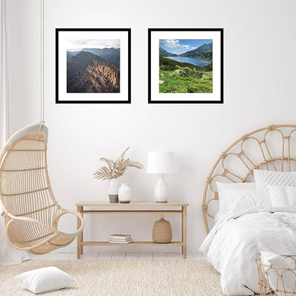 22x22 Picture Frame Set of 2 Black with 18x18 Mat, Display Photo 18x18 with Mat or 22 x 22 Without Mat, Wall Hanging Large 22x22 Poster Frame with Shatter Resistant Plexiglass, 2 Pack, Black