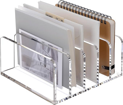 SANRUI Acrylic Desk Organizer, 5 Compartments Mail Organizer,Small File Holders Letter Organizer,Clear Office Organization,Multifunction Sorter Envelope Rack for Office,Home, School