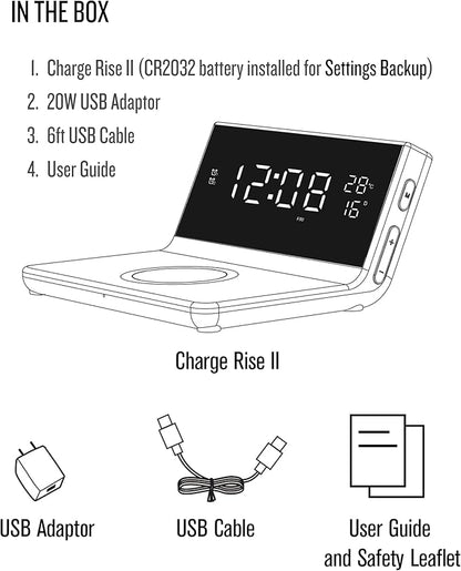 Soundfreaq Charge Rise II, SFQ-20: Digital Alarm Clock, with Dual Alarms, Fast USB Charger and Wireless Charger (Black)