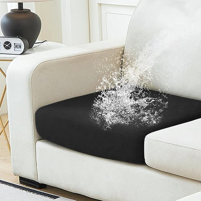 NAISI Waterproof Couch Cushion Covers Thick Velvet Fabric Washable Sofa Slipcovers 1 Piece Individual Sectional Couch Covers with Elastic Bottom(1 PC for Seat Cushion or Backrest,Black)