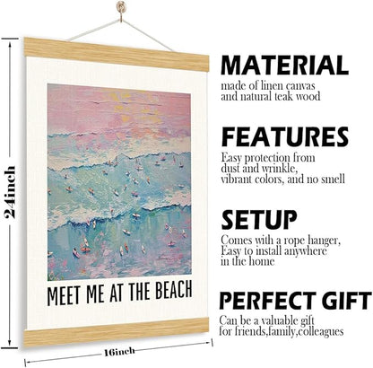 YGSDZY Beach Canvas Poster, Meet Me at the Beach Poster, Costal House Decor, Summer Decors, Trendy Ocean Coastal Art for Home Office Gallery, Pink Girls Room Decor, 11.8 * 15.7
