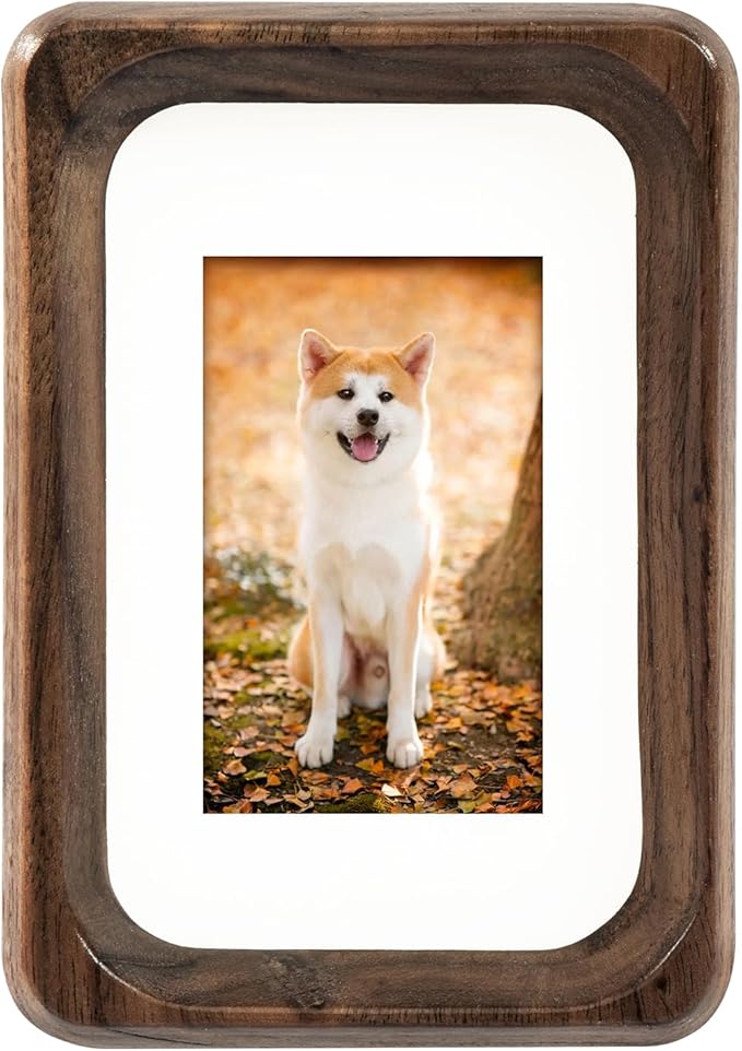 TEYCLZORE 3 inch Wood Small Picture Frames, Natural Walnut Wooden Photo Frame, Desktop Cute Mini Small Photo Frame with Mat, Displays 1.2x2 Picture with Mat or 2x3 Without Mat for Tabletop Display