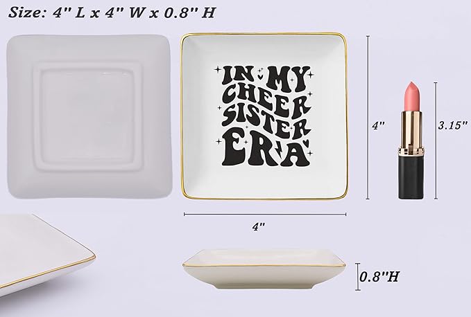Mother's Day Birthday Christmas Gift to Stage Sis,Cheerleader Present,Cheerleading Sis Present,Join in Cheer Squad Gift for Sister-Ceramic Jewelry Tray Trinket Holder Ring Dish-In My Cheer Sister Era