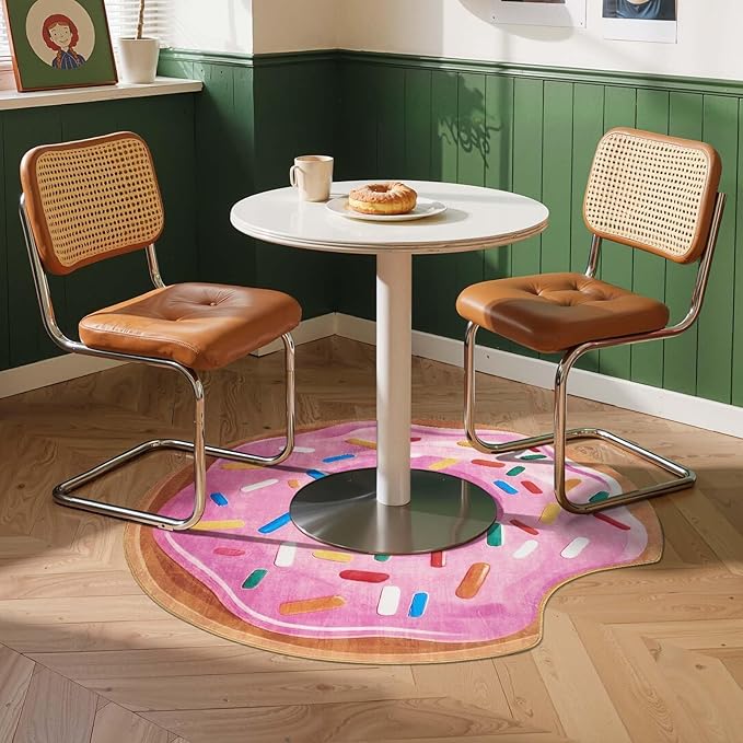 JINCHAN Cute Round Rug 4ft Strawberry Donut Fun Rug Washable Playroom Mat Sweet Dessert Circle Cool Rug Non Slip 4' Round Soft Cozy Pink Floor Mat Funky Gift for Girls Kids Teens Dorm Bedroom Playroom