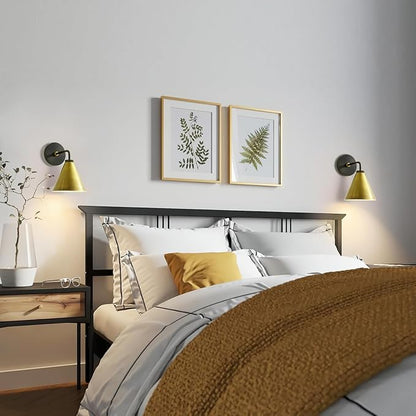 Retro Industrial Metal Cone Sconce Light - Vintage-Inspired Modern Gold Wall Sconce with Metal Shade, Wall Mount Lighting for Bedroom, Hallway, Living Room (Black and Gold, 11 inch)
