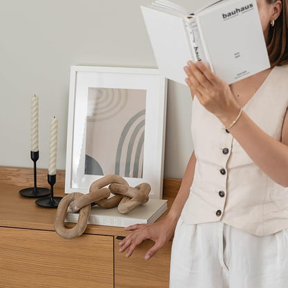 Book Shelf Decor Items - Acacia Wood Chain Link Decor, Coffee Table Accessories, Bookshelf Decors, Sculpture for Shelves, Wooden Decorative Objects, Link Ornament, Living Room Accents