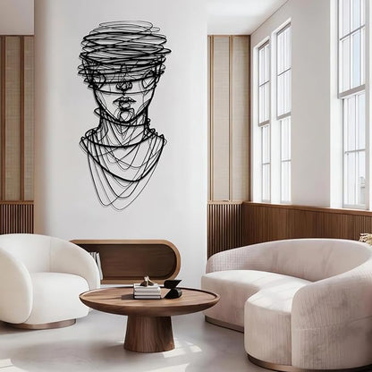 vinwipe Abstract Face Metal Wall Art, Metal Abstract Line Wall Decor, Minimalist Line Wall Hanging, Modern Geometric Wall Art for Bathroom (White, 30"x15"/76x38cm)