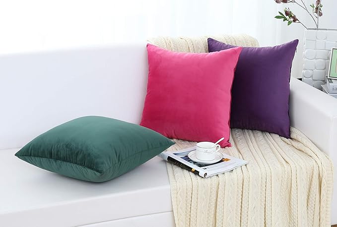 Jeneoo Comfy Soft Thick Velvet Throw Pillow Covers for Sofa Couch, Decorative Solid Square Cushion Cases for Bedroom Car (Dark Blue, 20 x 20 Inches, 2 Pieces)