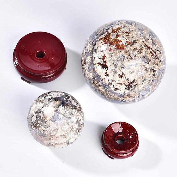JIC Gem Blue Cherry Blossom Agate Crystal Ball with Stand Healing Crystal Sphere Natural Flower Agate Stone Meditation Home Decor 2.3-2.7 inch (60-70mm)