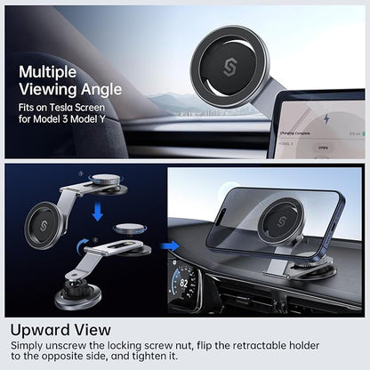 SYNCWIRE Fits MagSafe Car Mount for Universal Dashboard,Tesla Screen, Magnetic Phone Holder for Car, Foldable Aluminum Alloy Arm,Super Stable Car Mount for iPhone 17 Pro Max 16 15 14 13 12&All Phones