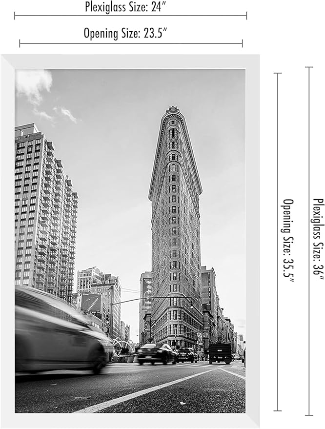 Americanflat 24x36 Poster Frame with Polished Plexiglass - White Picture Frame - Wide Photo Frames Made of Engineered Wood for Vertical or Horizontal Wall Display - Epic Collection - White