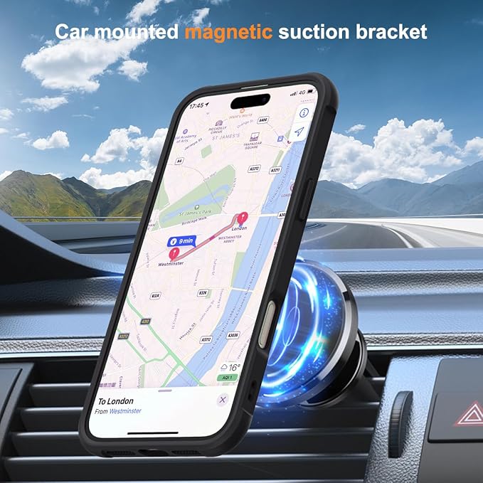 Compatible with iPhone 16 Plus Case with Invisible Magnetic O-Ring Stand Military-Grade Translucent Case for iPhone 16 Plus 6.7" [Compatible with Mag-Safe][Great Grip Feeling], Black