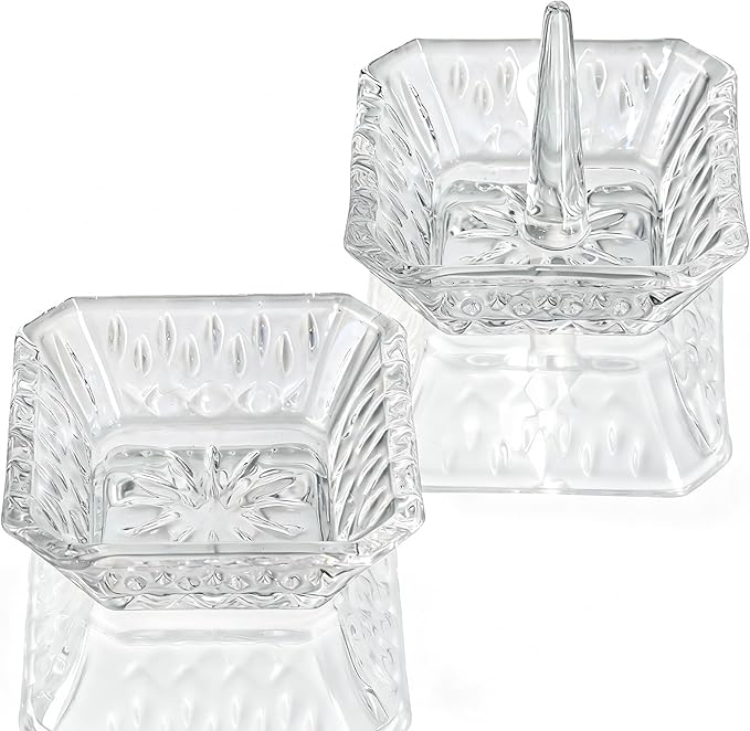 Clear Crystal Ring Holder Set of 2 Glass Jewelry Ring Dish Tray Decor for Engagement Wedding Party Gifts