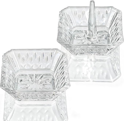 Clear Crystal Ring Holder Set of 2 Glass Jewelry Ring Dish Tray Decor for Engagement Wedding Party Gifts