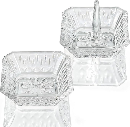 Clear Crystal Ring Holder Set of 2 Glass Jewelry Ring Dish Tray Decor for Engagement Wedding Party Gifts