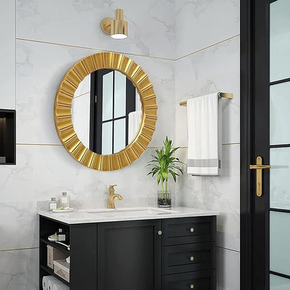 Round Gold Mirrors for Wall Decor 26 Inch, Art Deco Mirror for Bathroom With Geometric Frame, Gold Circle Mirrors Entryway Mirrors for Wall, Modern Wall Mounted Mirror for Bedroom, Living Room