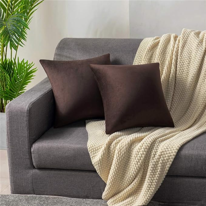 Decorative Pillow Cases 16x16 Chocolate Brown: 2 Pack Cozy Soft polyester Square Throw Pillow Covers for Farmhouse Home Decor