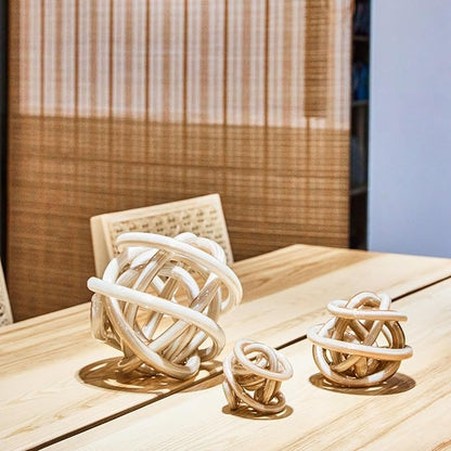 Luxury Lane Hand Blown Infinity Knot Sommerso Decorative Glass Ball for Bowls Home Decor 4 inch Tall Orbit Centerpiece Table Decoration Sculpture White Gold