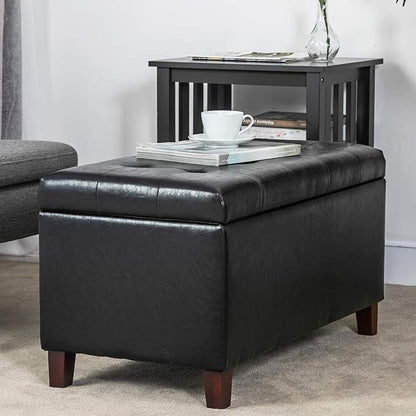 Joveco Storage Ottoman Bench, 33 Inches Faux Leather Rectangle Tufted Foot Stool for End Foot of Bed, Bedroom, Living Room, Black