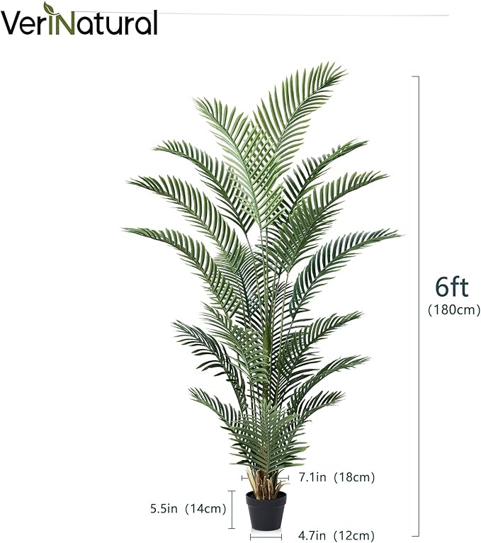 Artificial Palm Tree 6FT Tall Palm Trees UV Resistant Fake Plant Large Potted Faux Tropical Areca Palm Floor Plants for Indoor Outdoor Home Living Room Porch Patio Decor 2 Pack, VN125