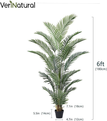 Artificial Palm Tree 6FT Tall Palm Trees UV Resistant Fake Plant Large Potted Faux Tropical Areca Palm Floor Plants for Indoor Outdoor Home Living Room Porch Patio Decor 2 Pack, VN125