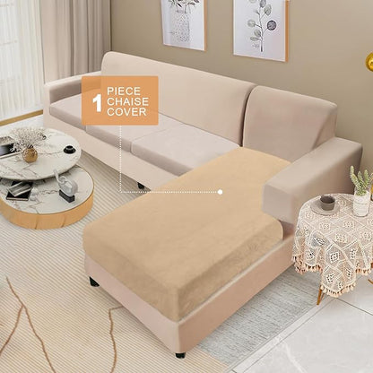NAISI Sectional Couch Cover 1 Piece Velvet Separate Chaise Lounge Cover Soft Stretch Sofa Slipcovers for Left/Right Chaise Sectional Couch(Chaise Lounge,Camel)