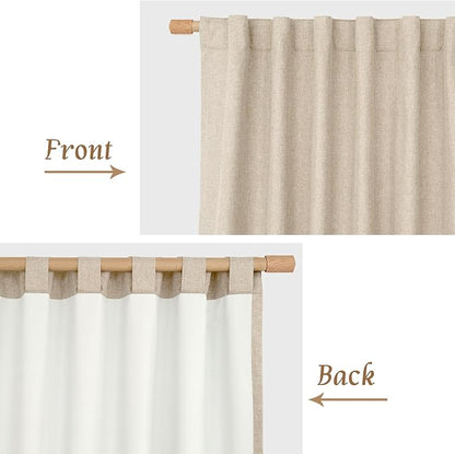 LAMIT 100% Blackout Linen Curtains, 63 Inches Linen Textured Thermal Bedroom Curtains Back Tab and Rod Pocket Neutral Panels with White Liner for Short Windows, 2 Panels, Linen, 42 x 63 Inch