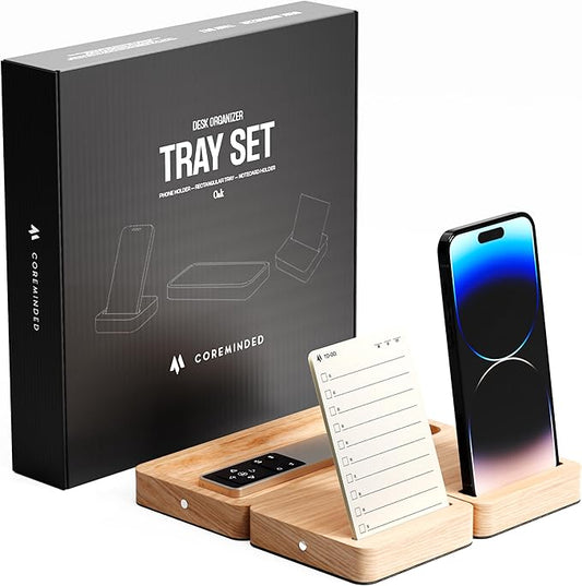 Modular Office Desk Organizer Tray Set - Solid Wood Desk Tray with Felt Lining - Desktop Organizer Wood Desk Accessories - Set B