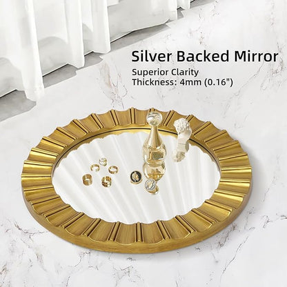Round Gold Mirrors for Wall Decor 26 Inch, Art Deco Mirror for Bathroom With Geometric Frame, Gold Circle Mirrors Entryway Mirrors for Wall, Modern Wall Mounted Mirror for Bedroom, Living Room