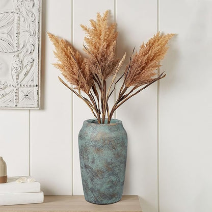 Briful 9.06'' Large Ceramic Rustic Vase Shabby Vintage Textured Vase, 4.33'' Wide Mouth Pampas Vases for Fake Flowers Branches, Farmhouse Home Décor, Weddings Shelf Table Decor,Patina