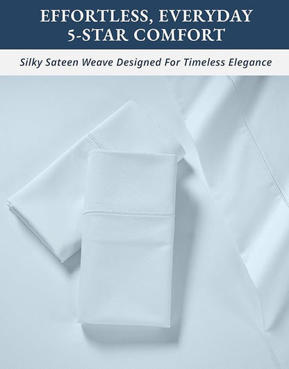 LANE LINEN 100% Egyptian Cotton Queen Sheets Set, Long Staple Mercerized Cotton Bedding Sheets, Sateen Weave, Luxury Hotel Sheets, Deep Pocket - Ice Melt