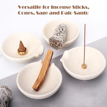 Incense Holder for Sticks Cones Sage Palo Santo 4 in 1 Incense Stick Burner Holder with Ash Catcher Modern Ceramic Incense Burner Bowl for Home Cleansing Meditation