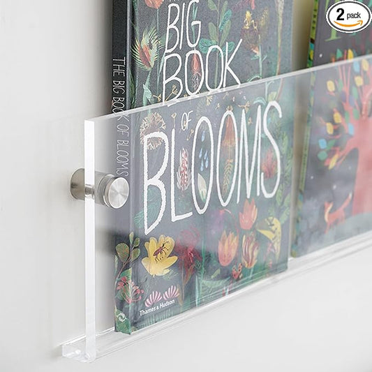 ROYALITA 2-Pack Acrylic Magazine Holder Vinyl Records Holder, Display Floating Nursery Bookshelves Wall Decor Hanging Magazine Holder for Waiting Room, Living Room