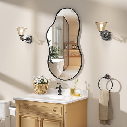 Hasipu Irregular Wall Mirror - 25"x45" Asymmetrical Mirror, Modern Decorative Mirrors for Living Room, Entryway, Hallway, Bathroom, Bedroom,Wall Mounted Home Decor (Black)
