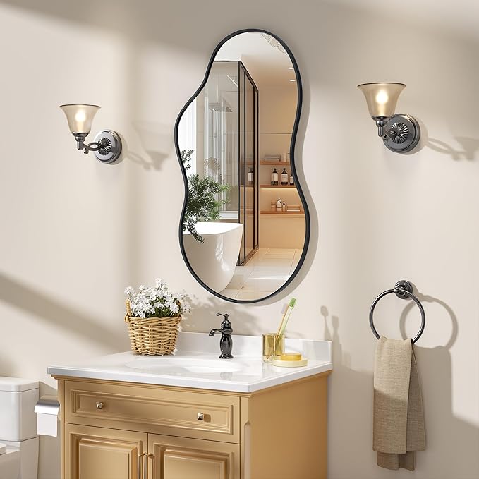 Hasipu Irregular Wall Mirror - 35"x20" Asymmetrical Mirror, Modern Decorative Mirrors for Living Room, Entryway, Hallway, Bathroom, Bedroom,Wall Mounted Home Decor (Black)