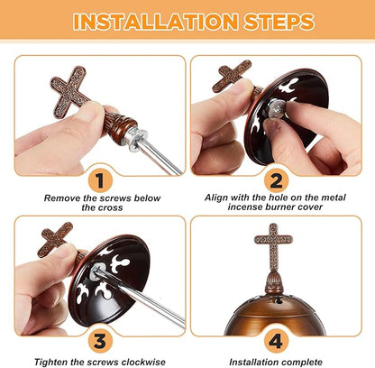 Zonon Catholic Incense Burner with Tong Charcoal Polished Metal Brass Censer Holder Christian Church Censer Burner Holder Cones Cross 7. 9 Aromatherapy Fragrance Ornament (Red Copper)