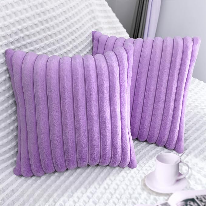 2 Pack Pillow Covers, 20x20 Faux Fur Square Throw Pillow Covers for Living Room Decorations Throw Pillow Case, Throw Pillow Cover Cushion Cover for Home Sofa Bedroom Car, Violet