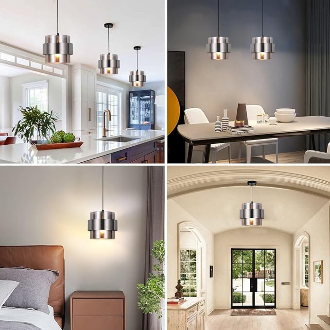 Pendant Lights Kitchen Island Lighting,7 Inch Adjustable Mini Glass Haning Lights for Entrance Aisle Decorative Lighting Fixture for Dining and Bar Table (Brushed Nickel)