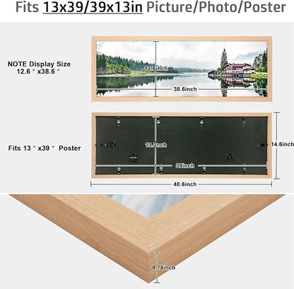 13x39 Frame Natural Woodgrain,Rustic 39x13 Picture Frame, Art Pic Hanging Poster Frame, 13 by 39 Gallery Family Concert Portrait Photo Frame Anniversary/Birthday/Wedding/Thank you/Christmas Gift