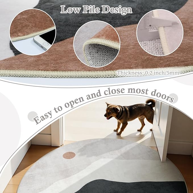 6ft Abstract Rugs for Living Room,Soft Non-Slip Washable Large Round Rug,Chic Faux Wool Mountain Low-Pile Carpets for Kidsroom/Nursery/Bedroom/Porch(Grey)
