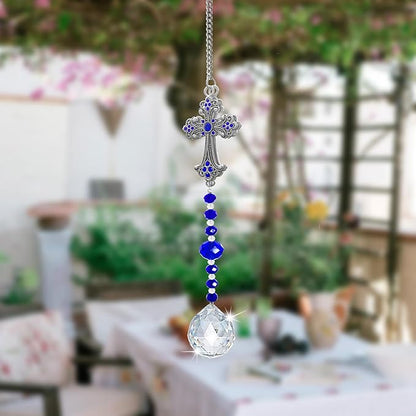 Hanging Sun Catchers Outdoor Indoor Window with Crystals,Crystal Prism Suncatcher for Window Garden,Crystal Sun Catcher Rainbow Maker Ornament (Cross-Shaped)