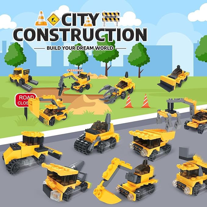 Fire Truck and Construction Play Vehicles Building Blocks Advent Calendar, 24 Days Christmas Countdown Calendar for Kids Boys
